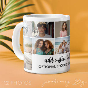 12 Photo Collage Grid - 2 Text boxes - black white Large Coffee Mug