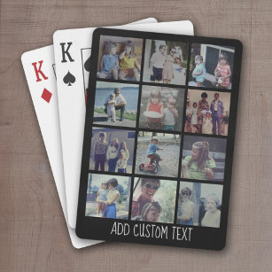 12 Photo Collage - grid with area for text - black Playing Cards