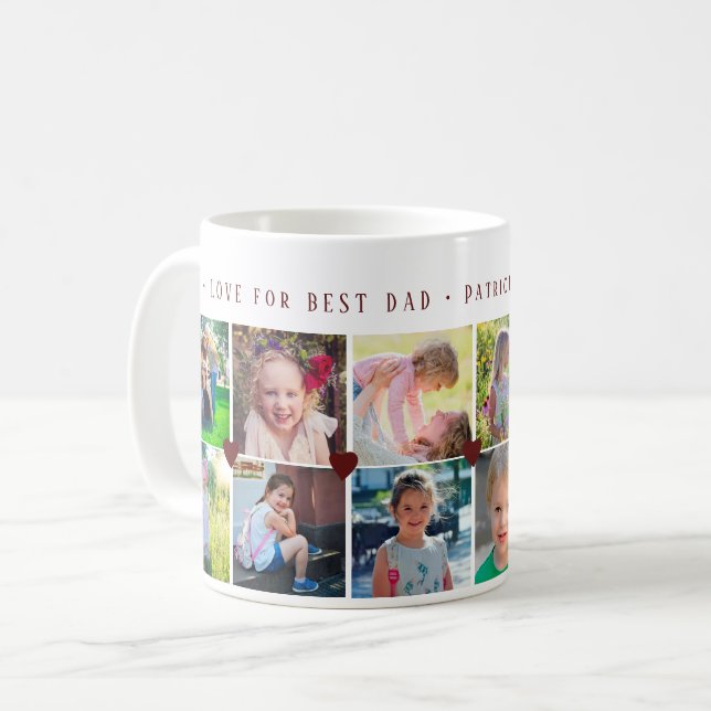 12 photo collage LOVE for BEST DAD burgundy script Coffee Mug (Front Left)