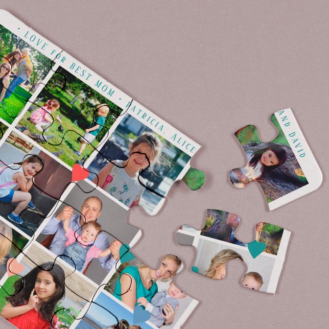 12 photo collage LOVE for BEST MOM green script Jigsaw Puzzle (Creator Uploaded)