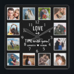 12 Photo Collage Love Quote Wedding Anniversary Square Wall Clock<br><div class="desc">A modern 12 photo collage frame clock with the' Love is time spent with you' quote. A perfect gift for couples for wedding , anniversaries,  and new home housewarming.</div>