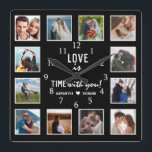 12 Photo Collage Love Quote Wedding Anniversary Square Wall Clock<br><div class="desc">A modern 12 photo collage frame clock with the' Love is time spent with you' quote. A perfect gift for couples for wedding , anniversaries,  and new home housewarming.</div>