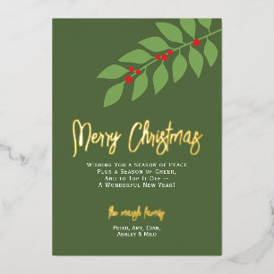 12 Photo Collage - Merry Script - Botanical Foil Holiday Card