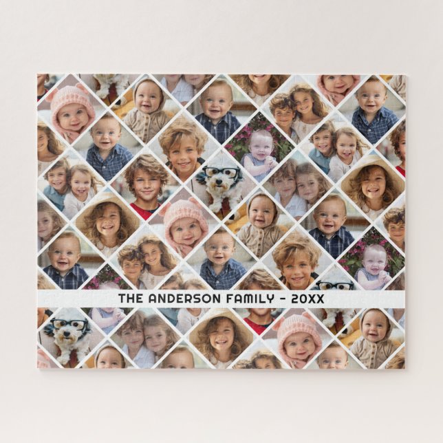 12 Photo Collage Modern Diamond Layout Black Jigsaw Puzzle (Horizontal)