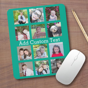 12 Photo Collage - Modern Grid on Emerald Green Mouse Pad