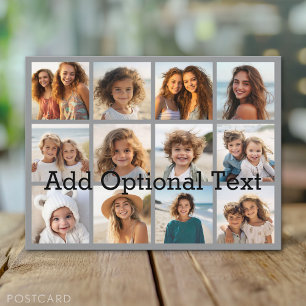 12 Photo Collage - Modern Grid with Custom Text Postcard