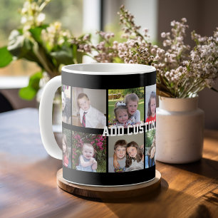 12 Photo Collage - Modern Minimal Black Background Coffee Mug