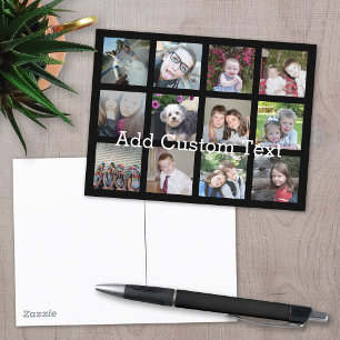 12 Photo Collage - Modern Minimal Black Background Postcard
