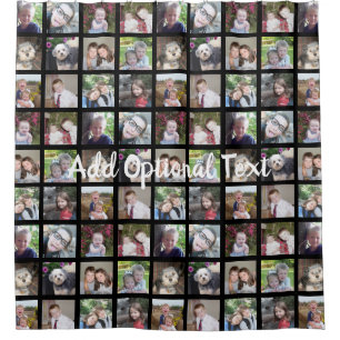 12 Photo Collage Optional Text -- Can Edit Black Shower Curtain