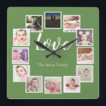 12 Photo Collage Personalised Green Square Wall Clock<br><div class="desc">12 Photo Collage Personalised Template wall clock / Green.. simply add your own photographs and text to this great wall clock .. easy to personalise .. customisable photo template clock from Ricaso - perfect gift-ideas</div>