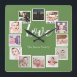12 Photo Collage Personalised Green Square Wall Clock<br><div class="desc">12 Photo Collage Personalised Template wall clock / Green.. simply add your own photographs and text to this great wall clock .. easy to personalise .. customisable photo template clock from Ricaso - perfect gift-ideas</div>