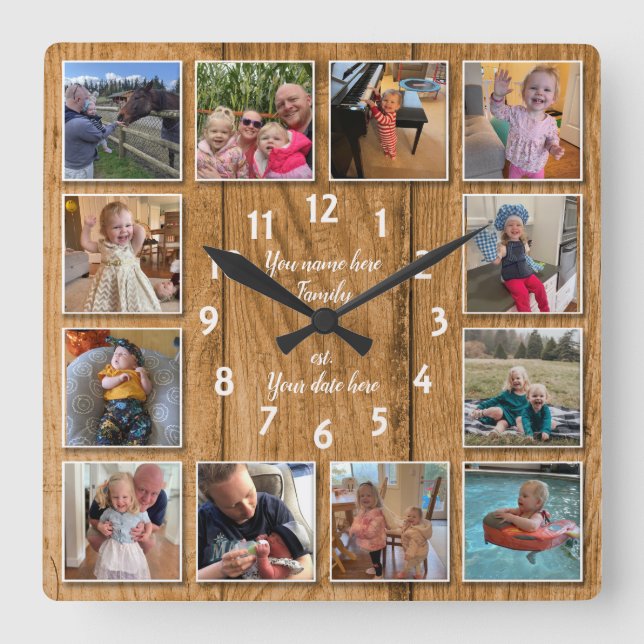 12 Photo Collage Personalised Wall Clock (Front)