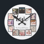 12 Photo Collage Personalized Black White Round Clock<br><div class="desc">12 Photo Collage Personalized Template black and white wall clock .. simply add your own photographs and text to this great wall clock .. easy to personalize .. customizable photo template clock from Ricaso - perfect gift-ideas</div>