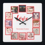 12 Photo Collage Personalized Red Square Wall Clock<br><div class="desc">12 Photo Collage Personalized Template wall clock / red and white.. simply add your own photographs and text to this great wall clock .. easy to personalize .. customizable photo template clock from Ricaso - perfect gift-ideas</div>