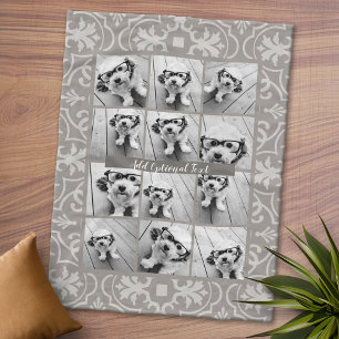 12 Photo Collage - Rustic Farmhouse Tile Pattern Fleece Blanket
