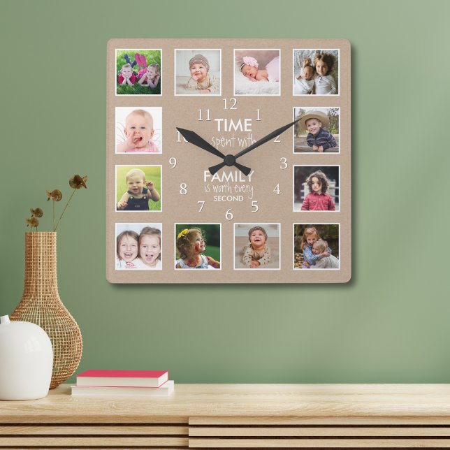 12 Photo Collage Time Spent With Family Quote Square Wall Clock (12 Photo Collage Time Spent With Family Quote Square Wall Clock
)