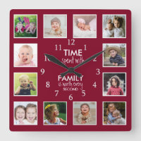 12 Photo Collage Time With Family Quote Burgundy