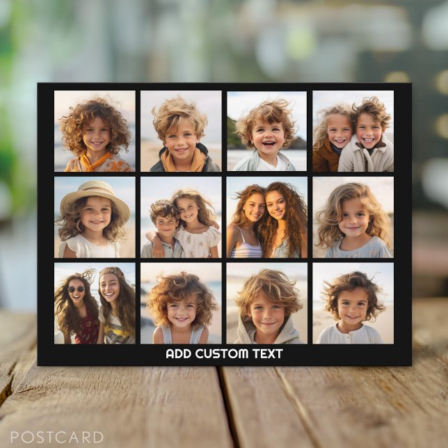 12 Photo Collage with Black Background Postcard (Custom Photo Postcard)