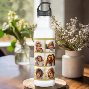 12 Photo Collage with Gold Background 532 Ml Water Bottle