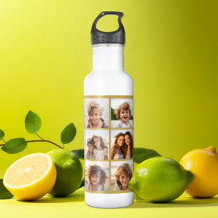 12 Photo Collage with Gold Background 710 Ml Water Bottle