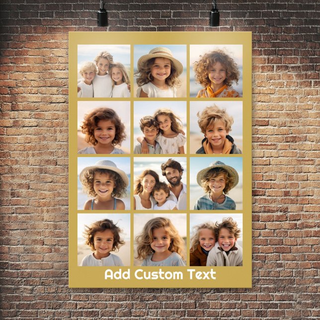 12 Photo Collage with Gold Background and Text Poster (Photo Collage Poster)