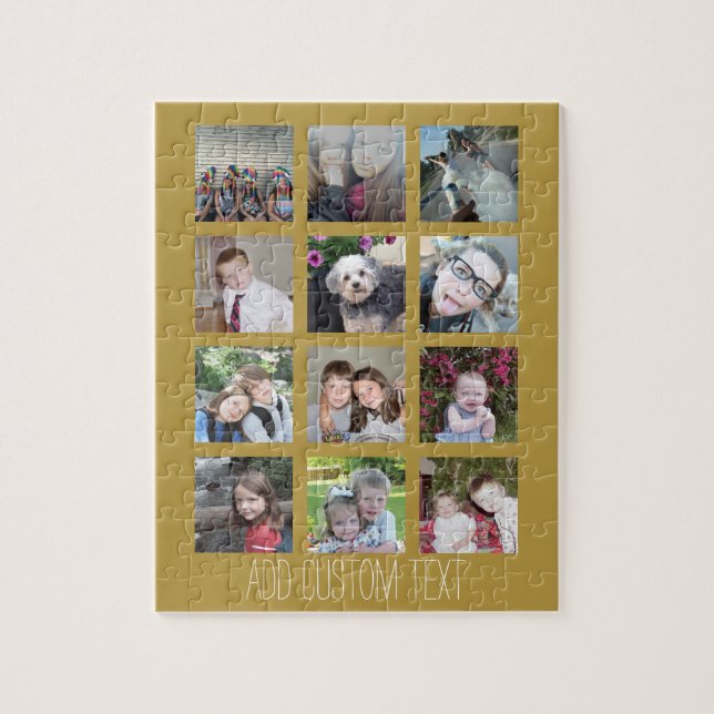 12 Photo Collage with Gold Background Jigsaw Puzzle (Vertical)