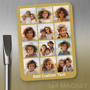 12 Photo Collage with Gold Background Magnet