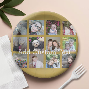 12 Photo Collage with Gold Background Paper Plate