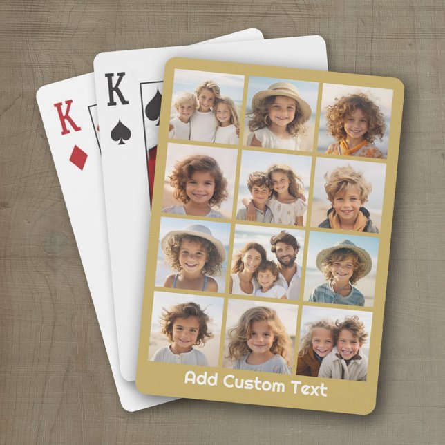 12 Photo Collage with Gold Background Playing Cards (Personalized playing cards with a fun photo collage)