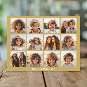 12 Photo Collage with Gold Background Postcard