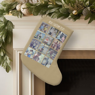 12 Photo Collage with Gold Background Small Christmas Stocking