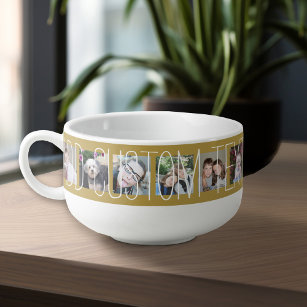 12 Photo Collage with Gold Background Soup Mug
