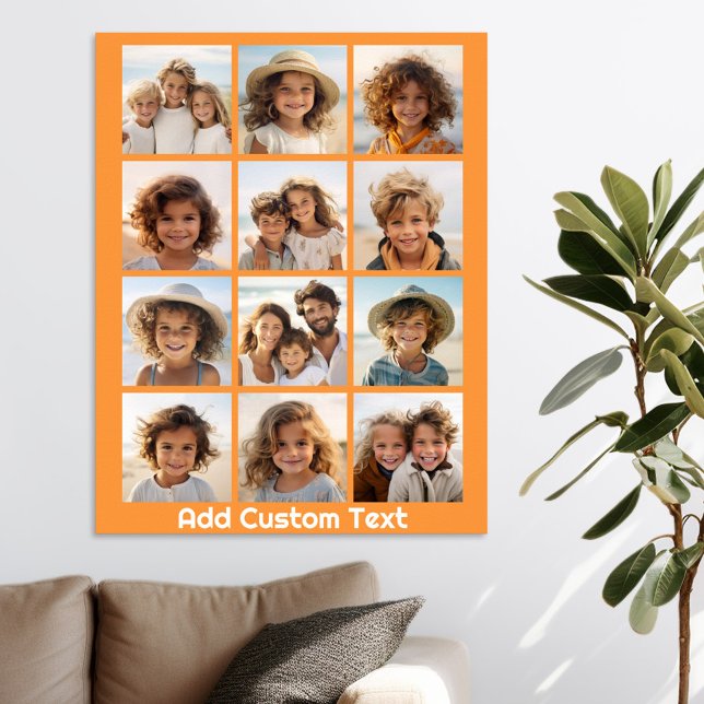 12 Photo Collage with Orange Background Poster (Personalized Poster - Add your photos and text)
