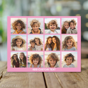 12 Photo Collage with Pink Background Postcard