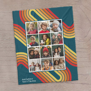 12 Photo Collage with Retro 70s Inspired Stripes Fleece Blanket