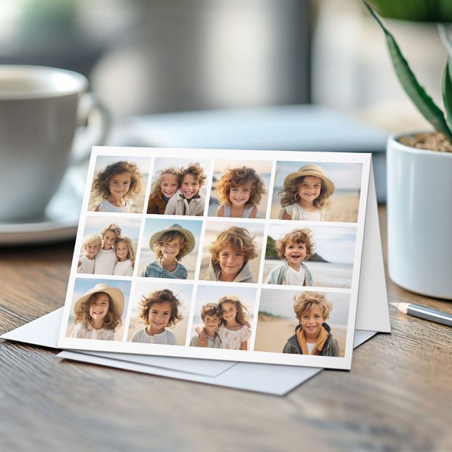 12 Photo Collage with White Background Card (Custom Folded Greeting Card)