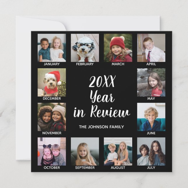 12 Photo Collage with Year in Review Holiday Card (Front)