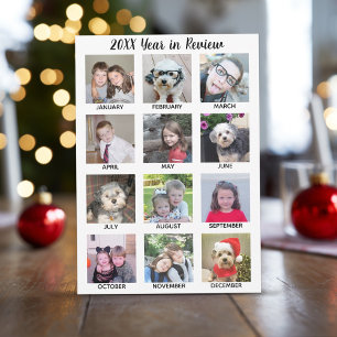 12 Photo Collage with Year in Review Holiday Postcard