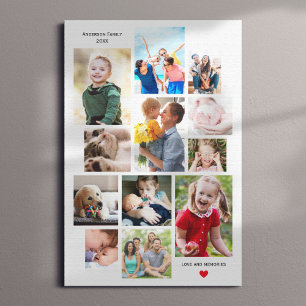 12 Photo Family Memory Collage with Heart Canvas Print