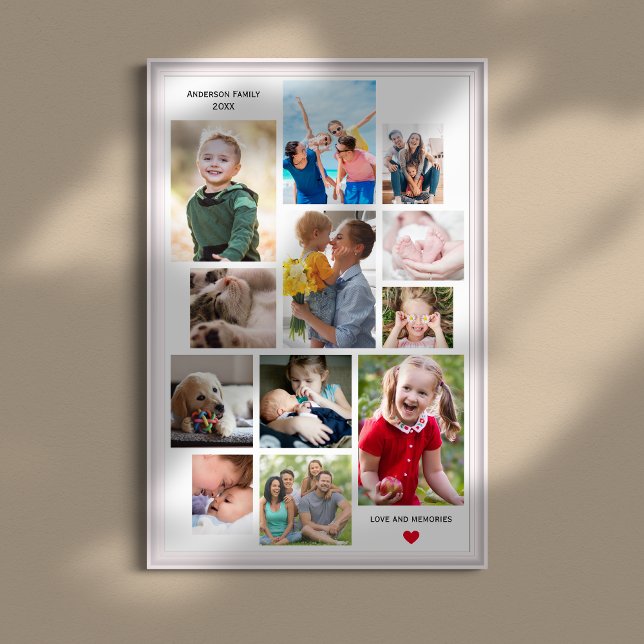 12 Photo Family Memory Collage with Heart Poster (Creator Uploaded)