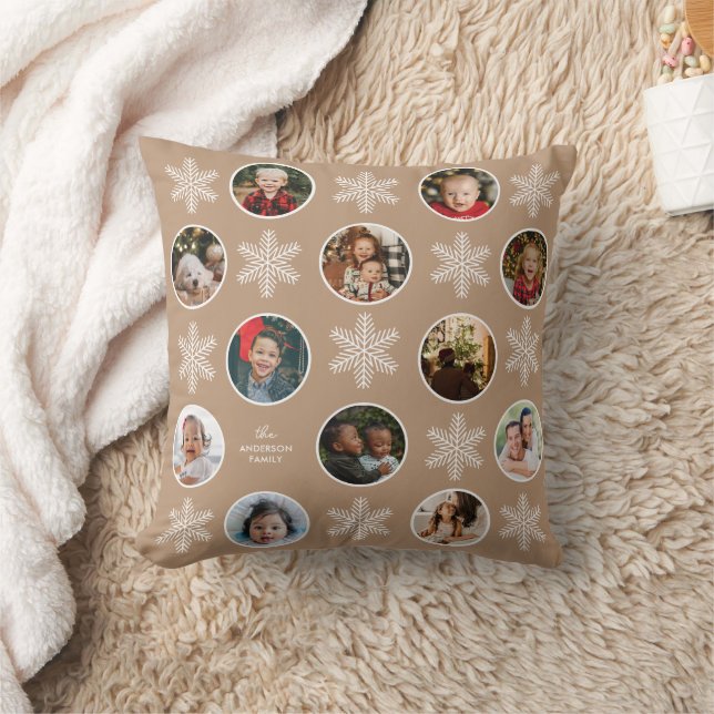 12 Photo Family White Snowflake Vintage Christmas Cushion (Blanket)