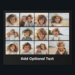 12 Photo Grid Collage - Mod Type Black White Faux Canvas Print<br><div class="desc">A simple photo grid with 3 rows and 4 columns of photos. 9 Photos are square, and the remaining 3 photos are horizontal/landscape. The design is modern and minimal and includes a simple, retro-looking font to add text at the bottom. Make personalised vacation wall art or a make a gift...</div>