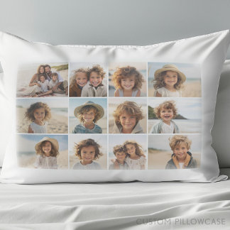 12 Photo Grid Collage - White Background Pillowcase