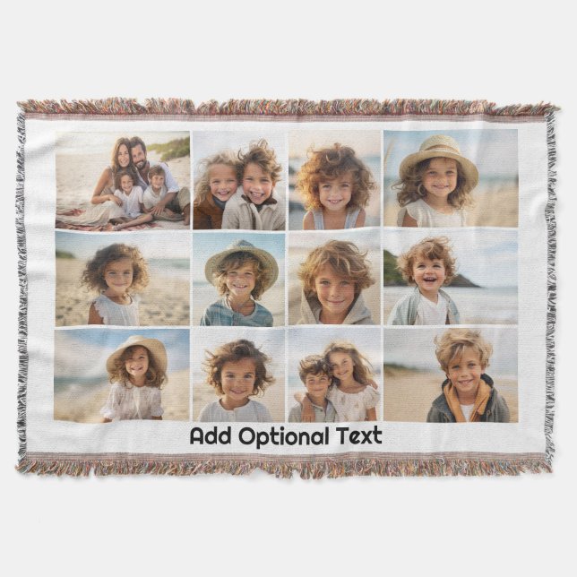 12 Photo Grid Collage - White - Mod Type Black Throw Blanket (Front)