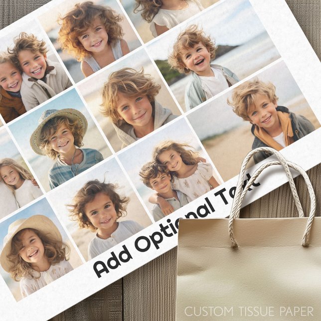 12 Photo Grid Collage - White - Mod Type Black Tissue Paper (Custom Photo Tissue Paper)