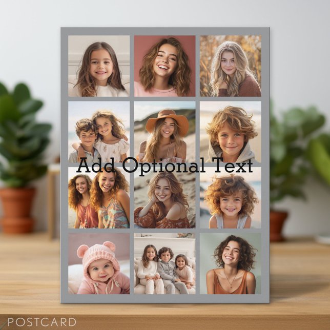 12 Photo Instagram Collage pastel grey background Postcard (Photo Collage Postcard)