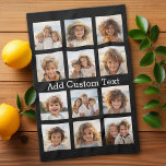 12 Photo Instagram Collage with Black Background Tea Towel<br><div class="desc">Add your favourite pics to this fun template. You can use Instagram photos or any photos for this grid.</div>