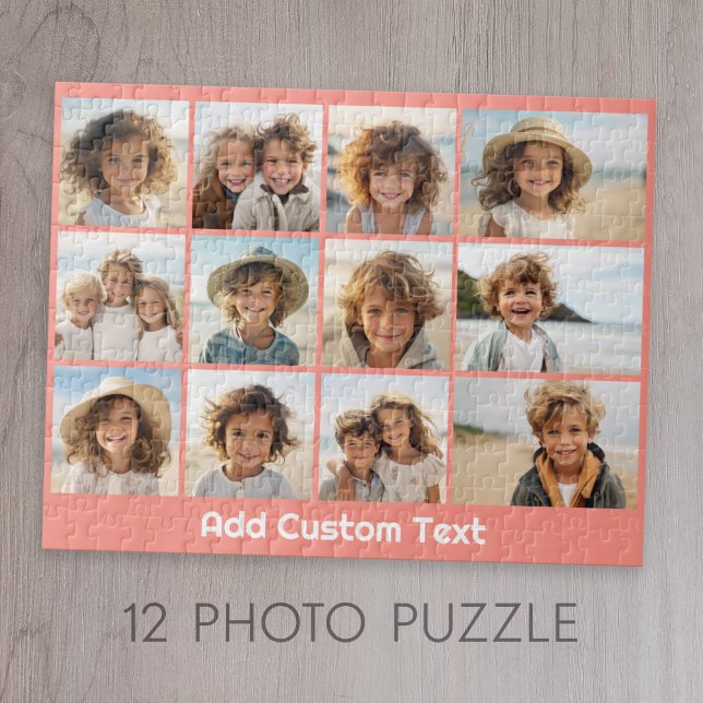 12 Photo Instagram Collage with Coral Background Jigsaw Puzzle (Add 12 photos to this coral custom jigsaw puzzle)