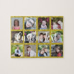 12 Photo Instagram Collage with Faux Gold Glitter Jigsaw Puzzle<br><div class="desc">Add your favourite pics to this fun template. You can use Instagram photos or any photos for this grid.</div>