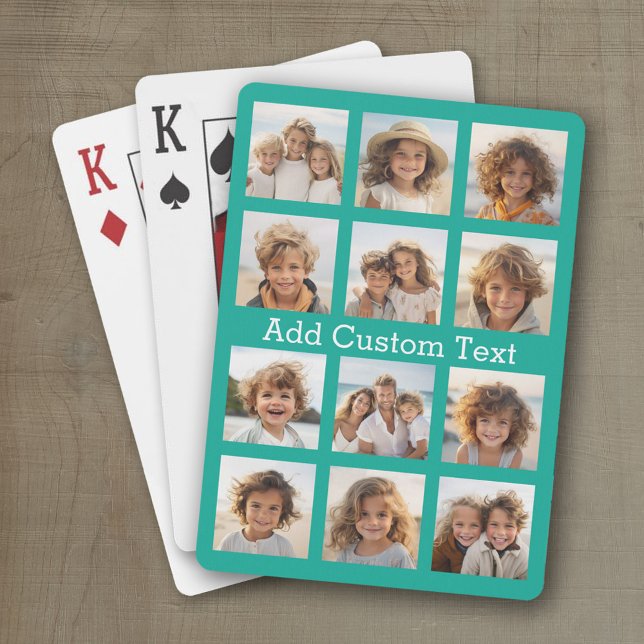 12 Photo Instagram Collage with Green Background Playing Cards (Personalized playing cards with a fun photo collage)